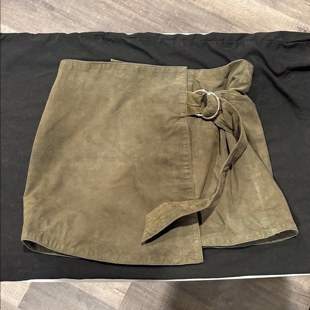 understated leather skirt urban outfitters olive green wrap tie slit thigh